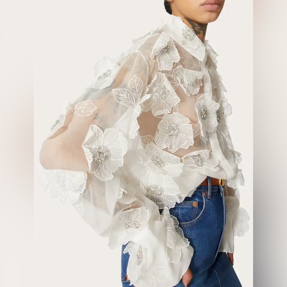 🎁 Lena Vie Boutique Drop Lux 3D Flower Crystal Pearl Embellished Top NWT 🎁